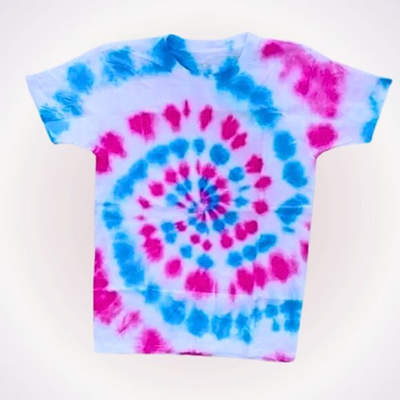 Blue and Pink Spiral Crewneck Tie-Dye Shirt | Sz YL - Picture 1 of 4